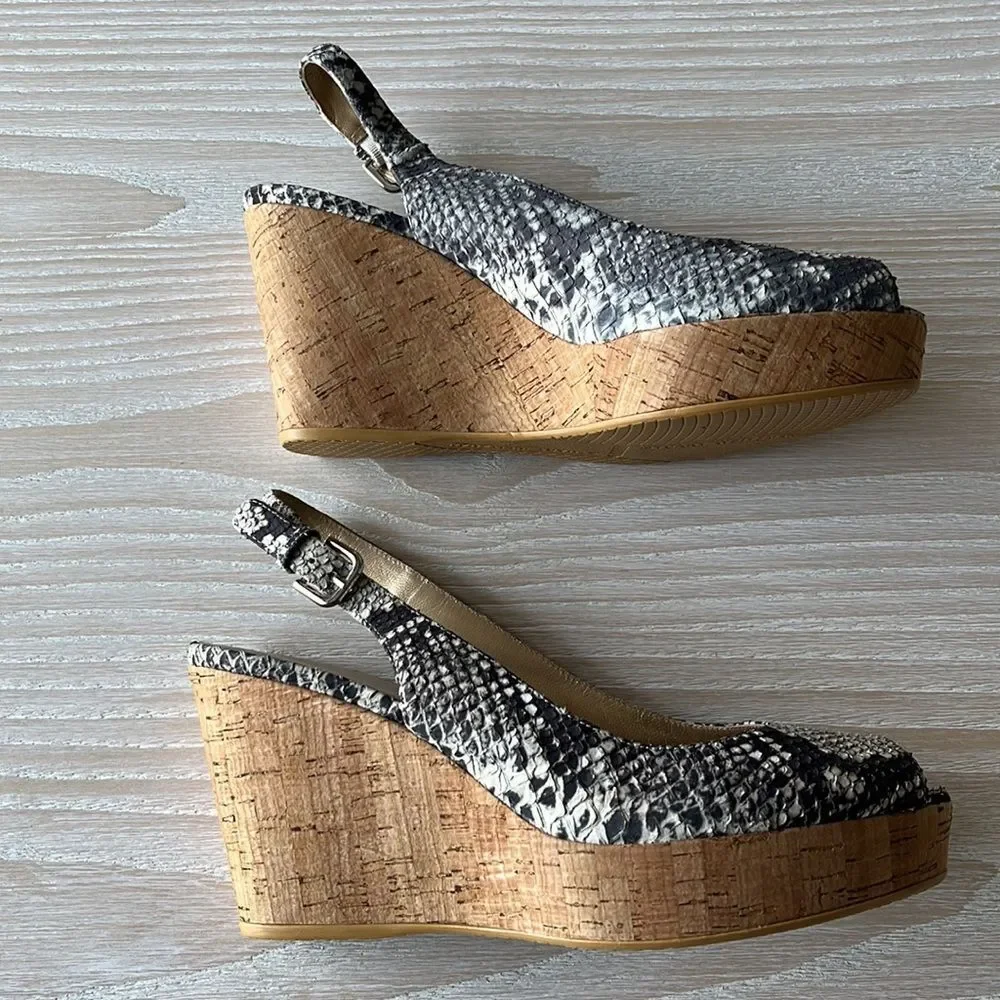 Stuart Weitzman NWOT Jean Snake-Embossed Leather Slingback Sandals size 9 - Picture 5 of 14